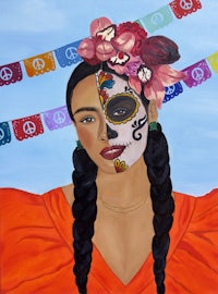 a painting of a mexican woman with sugar skull makeup